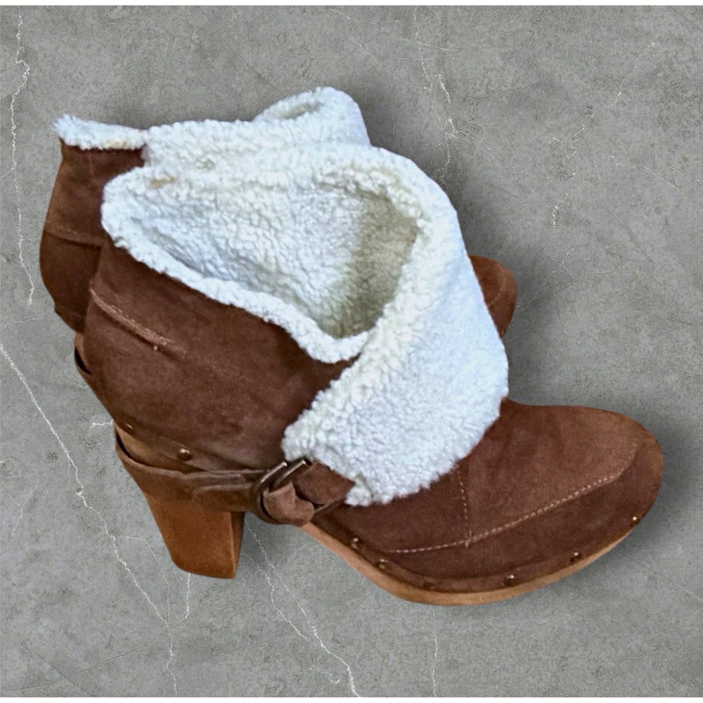 Nine West Vintage America Brown Suede Ankle Bootie Faux Fur Lined Women's 8